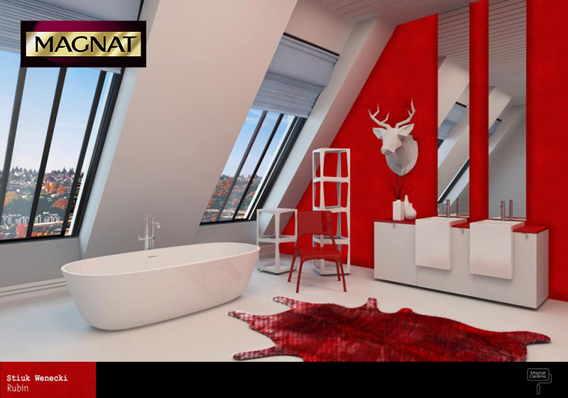 MAGNAT Stiuk Wenecki Rubin czerwono-biała łazienka, nowoczesny design